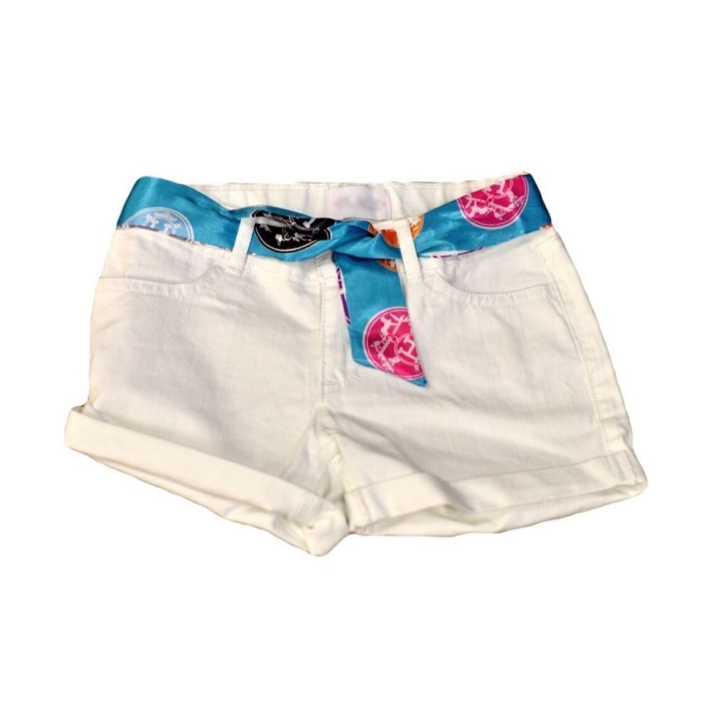 Kid’s White Denim Shorts W/ Blue Silk Scarf